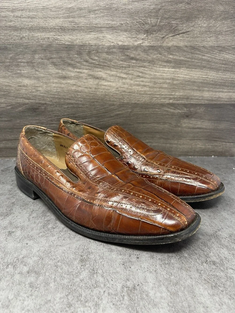 Stacy Adams Shoes Mens Size 12 Brown Croc Leather Loafer Slip On